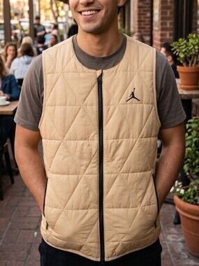 Jordan Beige Quilted Vest with Black Trim Large New